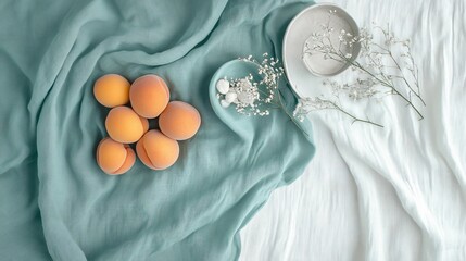 Canvas Print - Flatlay Photography Apricots Linen Fabric Background Aesthetic