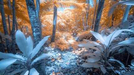 Wall Mural - Enchanted Forest Path- Surreal Infrared Tropical Jungle Scene