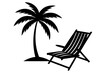 ©  Unique Design Shop - Beach chair silhouette vector, Beach umbrella and chair icon vector illustration