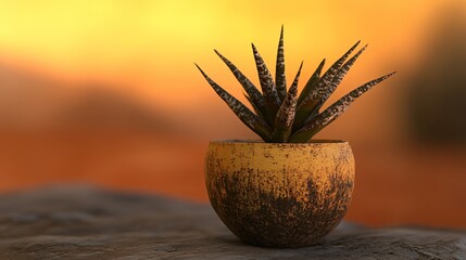 Canvas Print - Sunset Serenity: Haworthia in Rustic Pot, AI-Generated Plant Image