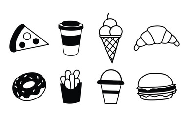 Wall Mural - Food flat Line art Icons set, Food Outline Illustration Clipart. set of food black line art bundle