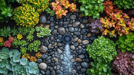 Wall Mural - Fresh vegetables and herbs being watered in a greenhouse during morning light