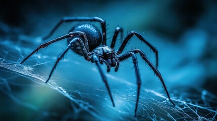 Poster - A close-up of a spider on its web, showcasing intricate details and textures.