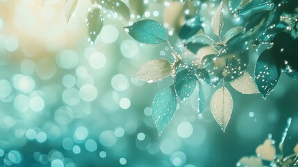 Poster - A close-up of leaves with droplets, creating a serene, nature-inspired atmosphere.