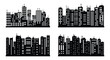 © VectForest - set of City silhouette in flat style. Modern urban landscape. Vector illustration. City skyscrapers building office skyline on white background