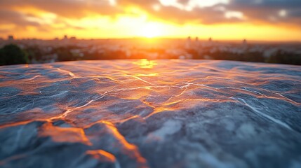 Sticker - Abstract sunset view from a high vantage point over a textured surface.