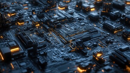 Fototapete - A close-up view of a futuristic, illuminated circuit board design.