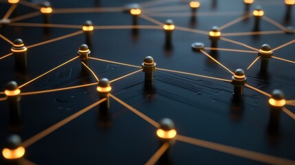 Aufkleber - A close-up view of interconnected nodes with glowing connections, symbolizing network technology.