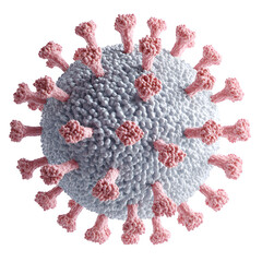 Poster - Microscopic view of a coronavirus particle rotating, with its spikes clearly visible on a transparent background
