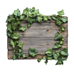 Poster - Verdant ivy tendrils framing aged wooden signage, surrounding weathered lettering with lush green foliage against transparent backdrop