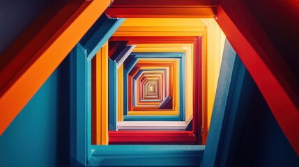 Poster - A colorful spiral structure with vibrant geometric shapes creating a dynamic visual effect.