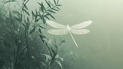 Canvas Print - A delicate dragonfly in tranquil green foliage