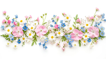 Poster - Beautiful floral arrangement with pink, blue, and white flowers on a white background