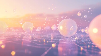 Poster - A digital landscape featuring glowing spheres and a network, evoking a futuristic atmosphere.