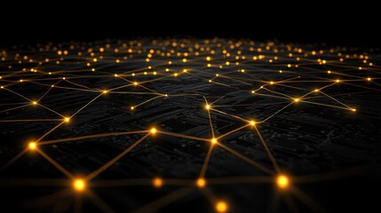 Aufkleber - A digital network visualization with glowing connections over a dark surface.