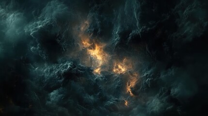 Poster - A dramatic view of dark clouds illuminated by fiery light, creating an intense atmosphere.