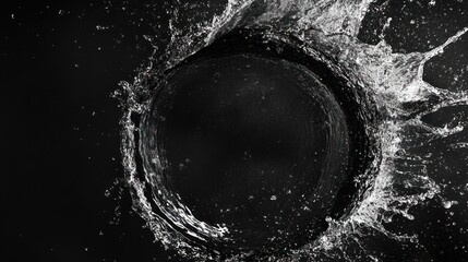 Aufkleber - A dynamic splash of water forming a circular shape against a dark background.