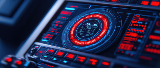 futuristic control panel displaying drone interface with vibrant colors and intricate design