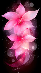 Leinwandbilder - Delicate pink flowers bloom with soft gradients and sparkling effects, creating a mesmerizing composition on a dark backdrop