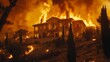 © BG_Illustrations - Wildfire consumes house in dramatic Hollywood scene