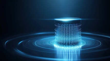 Poster - A futuristic, glowing cylinder surrounded by rippling waves of light.