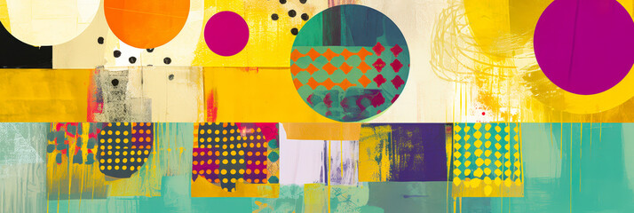 Fototapete - Colorful abstract artwork featuring bold shapes and patterns in a vibrant composition