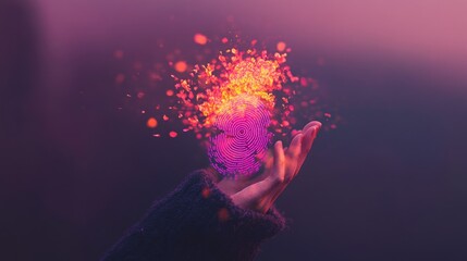 Poster - A hand releasing vibrant, colorful particles resembling a fingerprint.