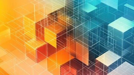 Abstract geometric design featuring colorful cubes and lines for digital art and technology.