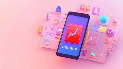spam call and security concept. A smartphone surrounded by colorful icons representing digital connectivity and data analysis.