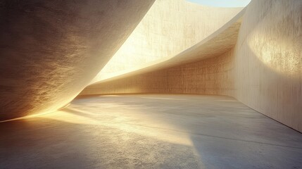 Poster - A modern, abstract architectural space with smooth curves and warm lighting.