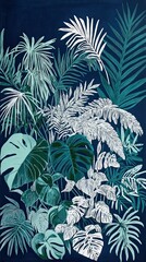 Canvas Print - Teal and White Tropical Leaves Botanical Art Print