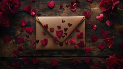 Wall Mural - beautiful envelope and hearts for Valentine's Day. in a beautiful atmosphere.