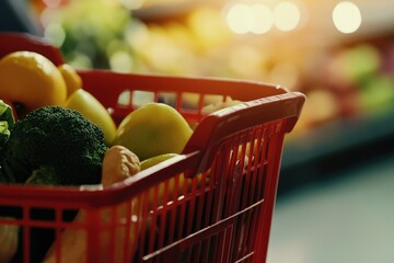 Sticker - A red shopping basket filled with various vegetables, ideal for healthy living and grocery store displays