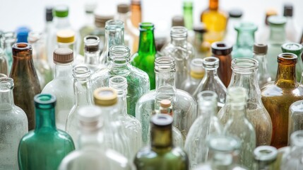 Wall Mural - Empty glass bottles arranged on a table, possible decoration or centerpiece