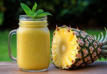 Wall Mural - Refreshing Pineapple Mint Smoothie in Mason Jar