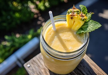 Wall Mural - Refreshing Pineapple Mint Smoothie in Mason Jar