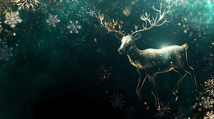 Wall Mural - magical christmas and new year banner featuring enchanted reindeer, glowing snowflakes and elegant g