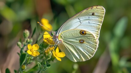 Canvas Print - A white butterfly perches on a bright yellow flower, enjoying the warm sunshine