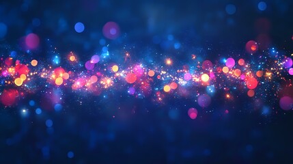 Wall Mural - vibrant christmas and new year banner with colorful led lights and sparkling ornaments over a dark m