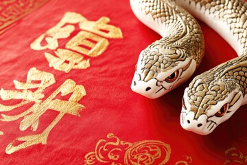 Wall Mural - A close-up shot of a snake resting on a red cloth, ideal for use in wildlife or nature-themed designs