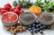 © Ева Поликарпова - A table set with bowls of fresh fruit and nuts, perfect for a healthy snack or party decor