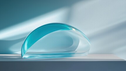 Poster - A blue glass sculpture sits on a white shelf