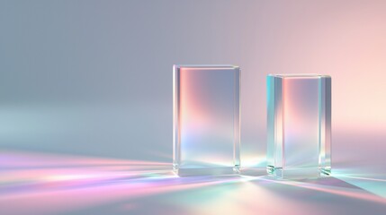 Poster - Two glass boxes with a rainbow reflection on the wall behind them