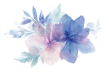 Sticker - Watercolor painting of colorful flowers on a plain white background