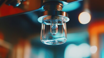 Wall Mural - A single light bulb hangs from a ceiling, with a blurred background