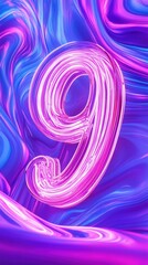 Wall Mural - number nine glowing on a colorful wavy background