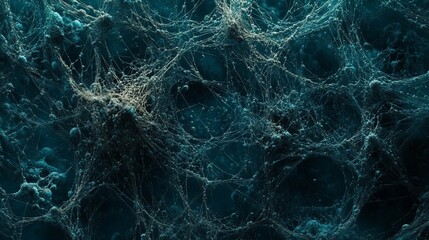 Abstract teal and beige web-like texture.