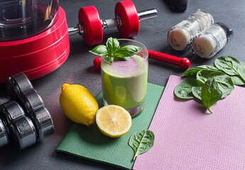 Wall Mural - Healthy Green Smoothie Fitness Workout Drink Recipe