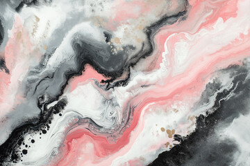 Wall Mural - Abstract fluid art, with light pink and dark gray colors, features swirls of thick paint and bubbles in the liquid.