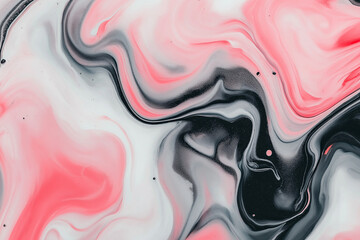 Wall Mural - Abstract fluid art, with light pink and dark gray colors, features swirls of thick paint and bubbles in the liquid.